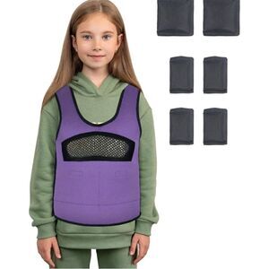 Compression Weighted Vest for Kids Including 6 Removable Weights Purple Large